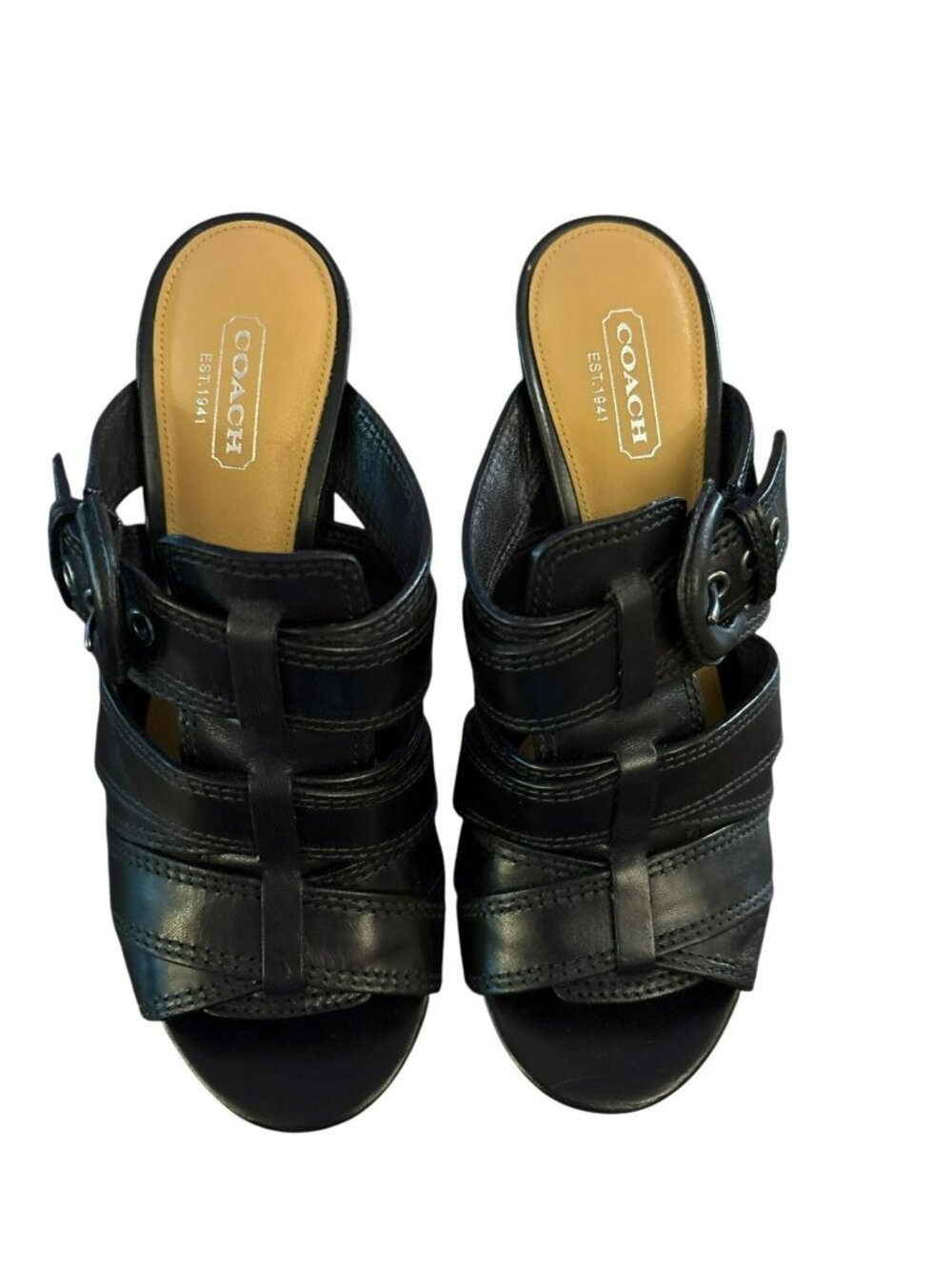 Vintage Coach Paddy Vachetta Leather A3625  Stacked Block Heel Sandals 7.5 B